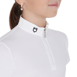 Wettkampf-Polohemd für Mädchen, tailliert, kurzärmelig mit Reißverschluss Lusineh Equestro Weiß Weiß