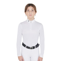 Wettkampf-Poloshirt Mädchen tailliert langarm mit Reißverschluss Anahid Equestro UV-Schutz Weiß Weiß Wettkampf-Poloshirt Mädchen tailliert langarm mit Reißverschluss Anahid Equestro UV-Schutz Weiß Weiß