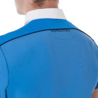 Polo de concurso de manga corta para hombre con cremallera y ribete de malla Equestro Daphne Blau