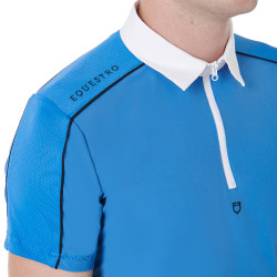 Polo de concurso de manga corta para hombre con cremallera y ribete de malla Equestro Daphne Blau Polo de concurso de manga corta para hombre con cremallera y ribete de malla Equestro Daphne Blau