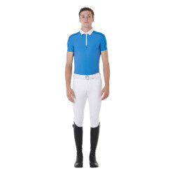 Polo de concurso de manga corta para hombre con cremallera y ribete de malla Equestro Daphne Blau Polo de concurso de manga corta para hombre con cremallera y ribete de malla Equestro Daphne Blau