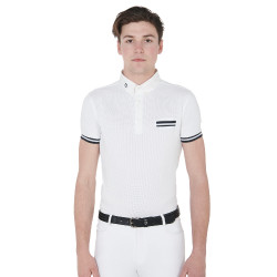 Polo de competición ajustado de manga corta para hombre con inserciones negras Garen Equestro Weiß Weiß