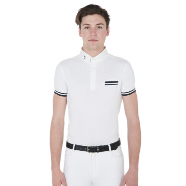 Wettkampf-Poloshirt für Herren, tailliert, kurzärmelig mit schwarzen Einsätzen Garen Equestro Wettkampf-Poloshirt für Herren, tailliert, kurzärmelig mit schwarzen Einsätzen Garen Equestro