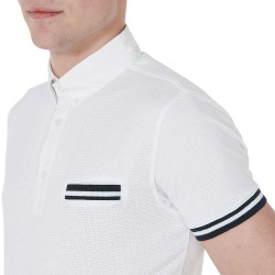 Polo de competición ajustado de manga corta para hombre con inserciones negras Garen Equestro Weiß Weiß