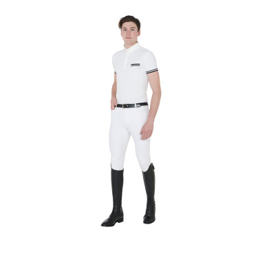 Wettkampf-Poloshirt für Herren, tailliert, kurzärmelig mit schwarzen Einsätzen Garen Equestro Wettkampf-Poloshirt für Herren, tailliert, kurzärmelig mit schwarzen Einsätzen Garen Equestro