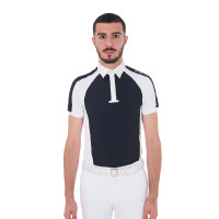 Wettkampfpolohemd eng geschnitten kurzarm Herren 4 Knöpfe Equestro Marineblazer