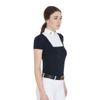Wettkampf-Poloshirt tailliert kurzarm Damen Mariam Equestro Marine / Weiß Blau