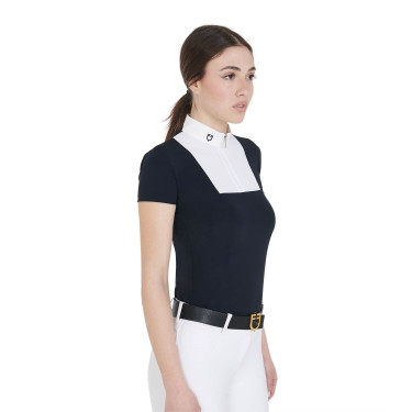 Wettkampf-Poloshirt tailliert kurzarm Damen Mariam Equestro Marine / Weiß Blau