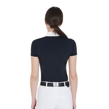 Wettkampf-Poloshirt tailliert kurzarm Damen Mariam Equestro Marine / Weiß Blau