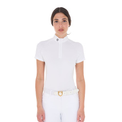 Wettkampf-Poloshirt aus Stretch mit Reißverschluss und Mesh für Damen Taline Equestro Weiß Weiß
