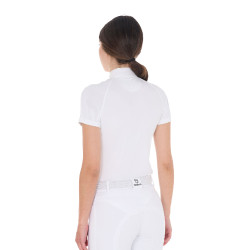 Wettkampf-Poloshirt aus Stretch mit Reißverschluss und Mesh für Damen Taline Equestro Weiß Weiß