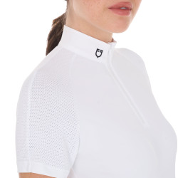 Wettkampf-Poloshirt aus Stretch mit Reißverschluss und Mesh für Damen Taline Equestro Weiß Weiß