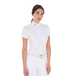 Wettkampf-Poloshirt aus Stretch mit Reißverschluss und Mesh für Damen Taline Equestro Weiß Weiß