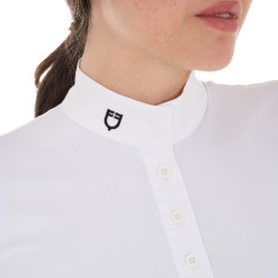 Wettkampfpolo mit Mandarinkragen, tailliert, kurzärmelig, Damen, Sally Equestro Weiß Wei&szlig;