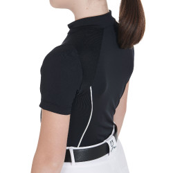 Technisches Kinder-Trainingspolo mit kurzen Ärmeln und Reißverschluss Equestro Schwarz