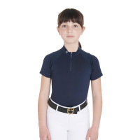 Technisches Kinder-Trainingspolo mit kurzen Ärmeln und Reißverschluss Equestro Marine Marineblau