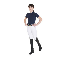 Technisches Kinder-Trainingspolo mit kurzen Ärmeln und Reißverschluss Equestro Marine Marineblau