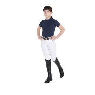Technisches Kinder-Trainingspolo mit kurzen Ärmeln und Reißverschluss Equestro Marine Marineblau