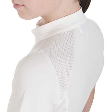 Technisches Kinder-Trainingspolo mit kurzen Ärmeln und Reißverschluss Equestro Weiß Wei&amp;amp;amp;amp;amp;szlig;