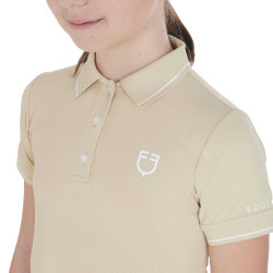 Polo d'entraînement technique enfant en tissu antibactérien Equestro Beige