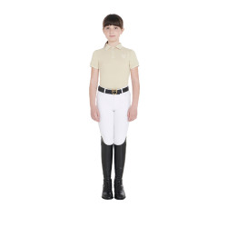 Polo d'entraînement technique enfant en tissu antibactérien Equestro Beige