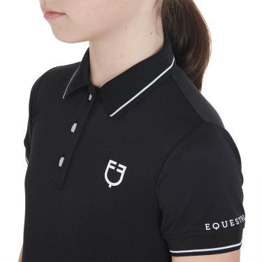 Technisches Kinder-Trainingspolo aus antibakteriellem Gewebe Equestro Schwarz