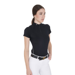Technisches, eng anliegendes Trainingspolo mit Reißverschluss für Damen Equestro Schwarz