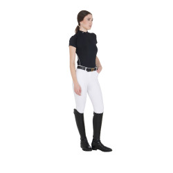 Technisches, eng anliegendes Trainingspolo mit Reißverschluss für Damen Equestro Schwarz