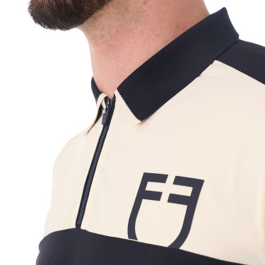 Zweifarbiges, eng anliegendes Trainingspolo mit kurzen Ärmeln und Reißverschluss für Herren Equestro Zweifarbiges, eng anliegendes Trainingspolo mit kurzen Ärmeln und Reißverschluss für Herren Equestro