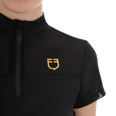 Damen-Poloshirt mit Mesh-Einsätzen Equestro Schwarz