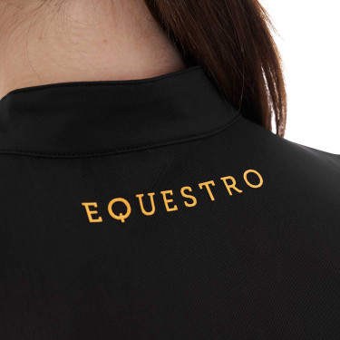 Damen-Poloshirt mit Mesh-Einsätzen Equestro Schwarz