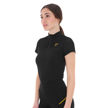 Damen-Poloshirt mit Mesh-Einsätzen Equestro Schwarz