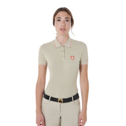 Trainingspolo für Damen aus atmungsaktivem Stoff Equestro Oxford-tan / Mohnrot Beige