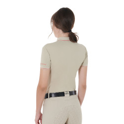 Trainingspolo für Damen aus atmungsaktivem Stoff Equestro Oxford-tan / Mohnrot Beige