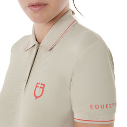 Trainingspolo für Damen aus atmungsaktivem Stoff Equestro Oxford-tan / Mohnrot Beige