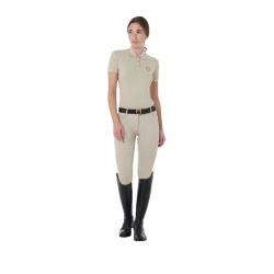 Trainingspolo für Damen aus atmungsaktivem Stoff Equestro Oxford-tan / Mohnrot Beige