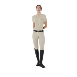 Trainingspolo für Damen aus atmungsaktivem Stoff Equestro Oxford-tan / Mohnrot Beige