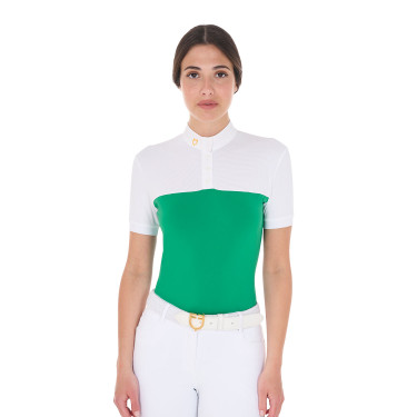 Eng anliegendes Poloshirt aus technischem Gewebe und Mesh Kurzarm Damen Equestro Eng anliegendes Poloshirt aus technischem Gewebe und Mesh Kurzarm Damen Equestro