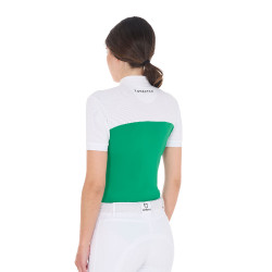 Eng anliegendes Poloshirt aus technischem Gewebe und Mesh Kurzarm Damen Equestro Überseeblau Grün Eng anliegendes Poloshirt aus technischem Gewebe und Mesh Kurzarm Damen Equestro Überseeblau Grün