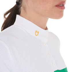 Eng anliegendes Poloshirt aus technischem Gewebe und Mesh Kurzarm Damen Equestro Überseeblau Grün Eng anliegendes Poloshirt aus technischem Gewebe und Mesh Kurzarm Damen Equestro Überseeblau Grün