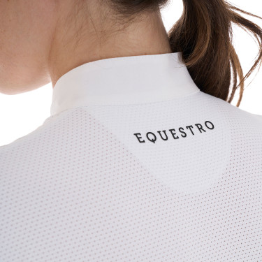 Eng anliegendes Poloshirt aus technischem Gewebe und Mesh Kurzarm Damen Equestro Eng anliegendes Poloshirt aus technischem Gewebe und Mesh Kurzarm Damen Equestro