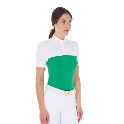 Eng anliegendes Poloshirt aus technischem Gewebe und Mesh Kurzarm Damen Equestro Überseeblau Grün Eng anliegendes Poloshirt aus technischem Gewebe und Mesh Kurzarm Damen Equestro Überseeblau Grün