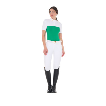 Eng anliegendes Poloshirt aus technischem Gewebe und Mesh Kurzarm Damen Equestro Eng anliegendes Poloshirt aus technischem Gewebe und Mesh Kurzarm Damen Equestro