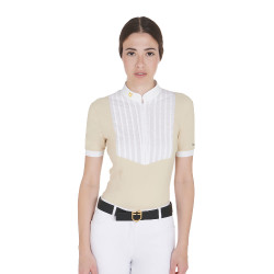 Tailliertes Poloshirt aus plissierter Baumwolle mit kurzen Ärmeln für Damen Equestro