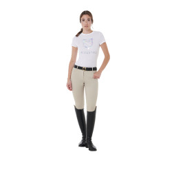 Damenreithose mit Vollbesatz Aria aus technischem Gewebe Equestro Oxford-Tan Rosa
