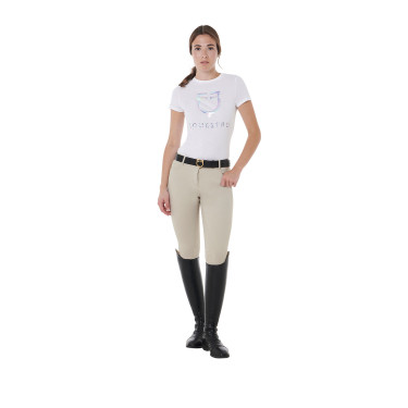 Damenreithose mit Vollbesatz Aria aus technischem Gewebe Equestro Oxford-Tan Rosa
