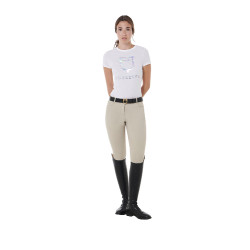 Damenreithose mit Vollbesatz Aria aus technischem Gewebe Equestro Oxford-Tan Rosa