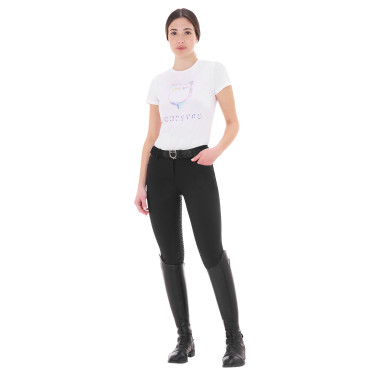 Damenreithose mit Vollbesatz Aria aus technischem Gewebe Equestro Schwarz
