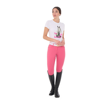 Damenreithose mit Vollbesatz Aria aus technischem Gewebe Equestro Geißblatt Rosa