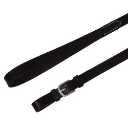 Lederlonge mit silberner Kette Equestro Schwarz